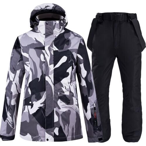 -30 Blak Colorful Mens Snow Suit Wear Snowboard Clothing Winter Waterproof Thicken Costumes Outdoor Ski Jacket + Snow Bibs Pant
