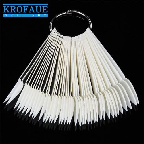 KROFAUE 40Pcs Clear Natural Nail Color Chart Nail Art Display Stand Oval Fan Style Nail Art Practice Manicure Tools