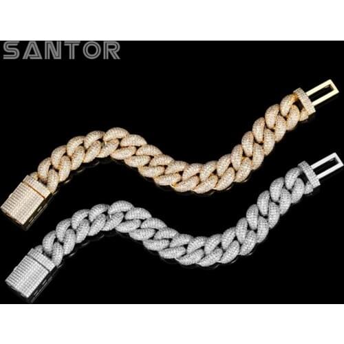 15mm Width Cuban Link Chain Bracelet Ice Out With Rhinestone Chain Gold Plated Jewelry For Men