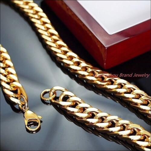 8-40" 10mm Promotion Sale!Fashion 316L Stainless Steel Gold color Curb Cuban Chain Mens Boys Necklace High Quality