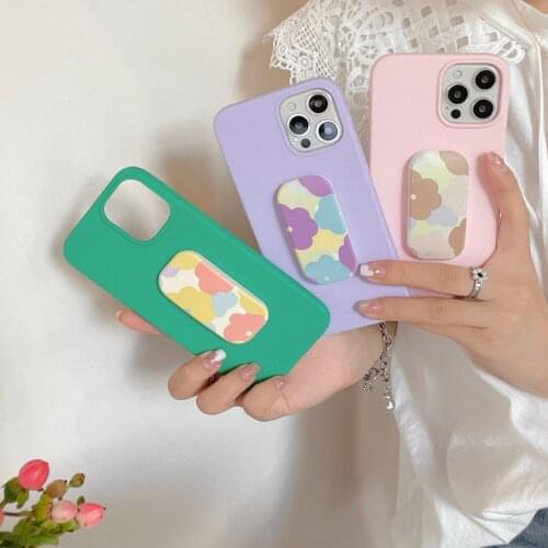 Macaron Color Folding Stand Holder Phone Case For iphone 12 11 Pro Max 7 8 plus X XR XS Max SE 2020 Cute Soft Cover Ins Style