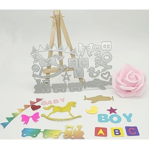 12 childrens toys, letters, airplanes, trains, horses, metal cutting moulds, DIY decorative works of art
