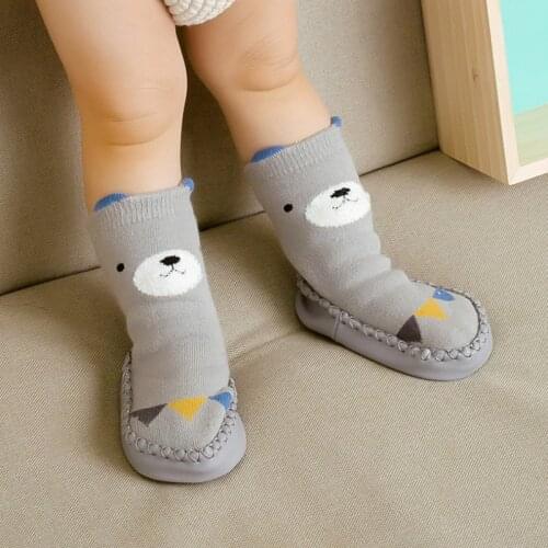 Baby socks winter toddler indoor sock shoes newborn baby toddler socks with rubber soles animals fox bear home slippers baby boy