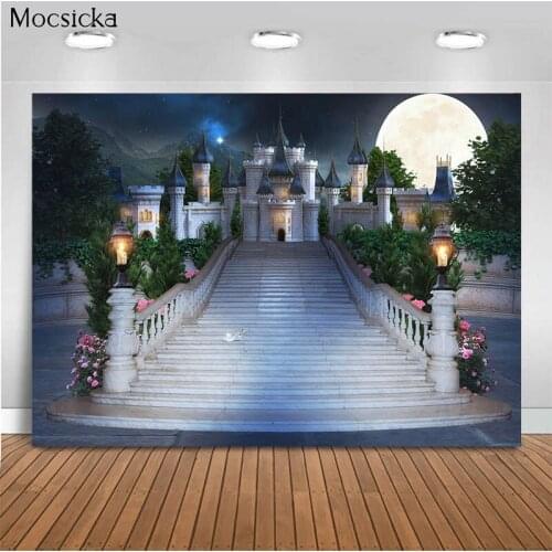 Mocsicka Castle Theme Background Black Moon Stairs Photo Background Decoration Child Portrait Photography Background Banner