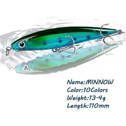 GOBYGO 1PCS 13.4g 110mm Minnow Fishing Lure Floating Bass Wobbles Hard Baits 3D Fisheyes Artificial Fishing Tools Fishing Baits