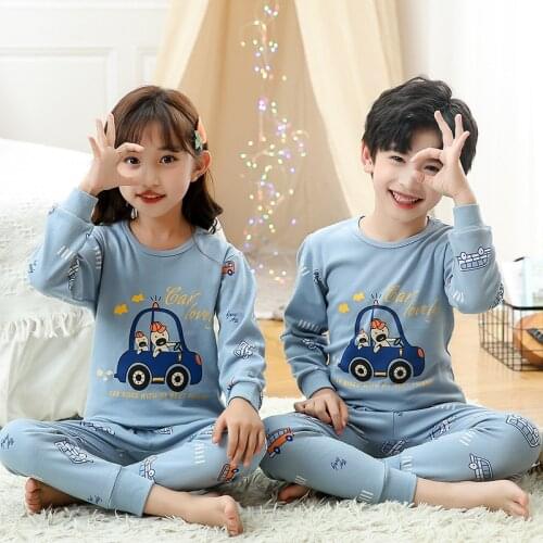 Girls Sets for Pajamas Teenager Boy Sleepwear Tops+Trousers Kids Cotton Pyjamas 2PCS New Autumn Cartoon Animal Children Homewear
