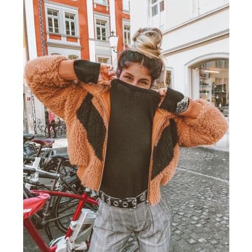 BF style caramelized lamb short coat 2020 autumn/winter loose-fitting thermal jacket for women