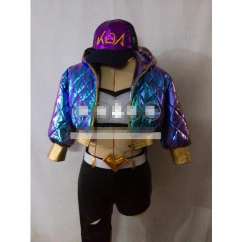 Anime KDA Akali cosplay costumes LOL Idol singer new skin kda akali blue punk jacket iridescent colors coat hat bag customized A