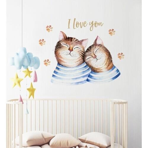 Creative sticker Animal couple cat painting wall decals Nordic style for living room bedroom diy home decoration mural wallpaper