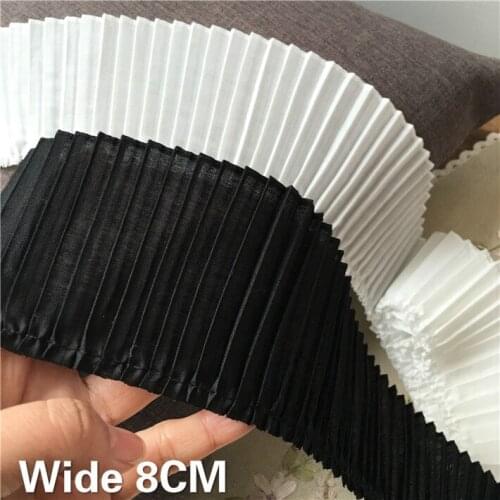 8CM Wide White Black Accordion Folded Lace Applique Ribbon Cuffs Collar Elastic Ruffle Trim Dresses Garments Sewing Accessories