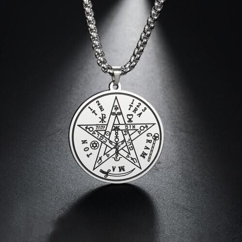 Teamer Tetragrammaton Pendant Mens Necklace Stainless Steel Charm Pentacle Pentagram of Solomon Talisman Amulet Jewelry Gift