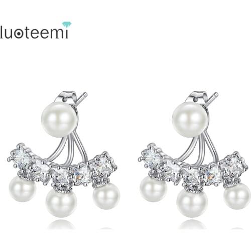 LUOTEEMI Fashion Classic Noble Imitation Pearl Earrings for Women Gift Zircon Cherry Shape Temperament Jewelry Drop Brincos