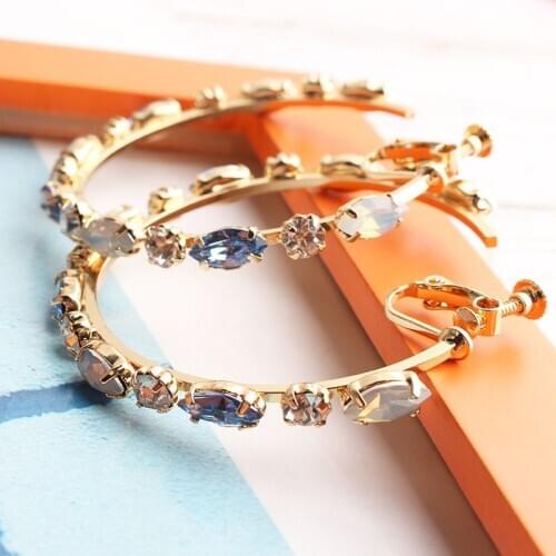 LUBOV Opal White And Blue Multilayer Round Hoop Earrings Shining Gold Color Rhinestone Earrings for Wedding Party