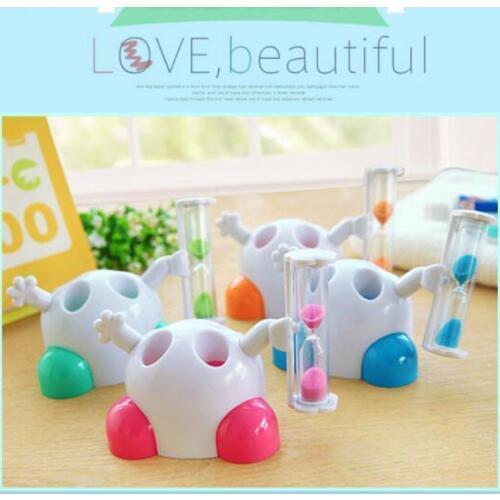 Cute Kids Gift Toothbrush Rack Holder with Sand Timer 3 Minutes Hourglass Clock Countdown Timer Home Bathroom Tool Random Color
