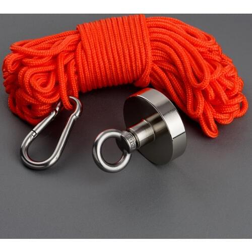 250Kg Design Magnet Neodymium Strong Permanent Magnet N52 Magnets Fishing Magnet 60mm with 20m Rope Magnetic Material Base