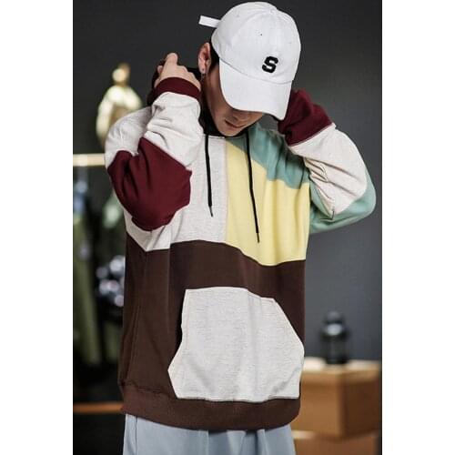 2021 Mens Hoodies Sweatshirts Plus Size Patchwork Contrasted Color Casual Hooded Shirt Men Pullover Hip Hop Hoody