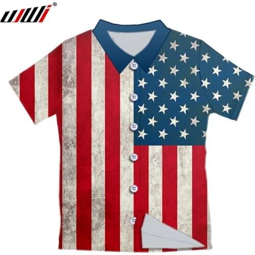 UJWI Eur Size Mens Shirt Funny American flag 3d Print Hawaiian Shirt Male Short Sleeve Shirts 2020 Summer Clothes Customizable