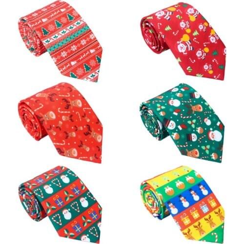 Men Christmas Neckties Novelty Cute Xmas Tree Printed Holiday Party Fun Ties