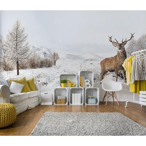 Bacaz 3D Wall Stickers Hand-painted Animal Sika deer Art Wall Mural for Living Room 8d Winter snow photo Wallpaper walls Decor