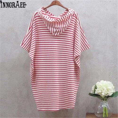 2018 New Women Fashion Loose Long Striped T-shirt with hat Student O-neck Long Tops NS3869