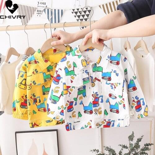 New 2021 Autumn Baby Boys Coat Kids Windbreaker Outerwear Fashion Lapel Cute Cartoon Excavator Print Zipper Jackets Clothing