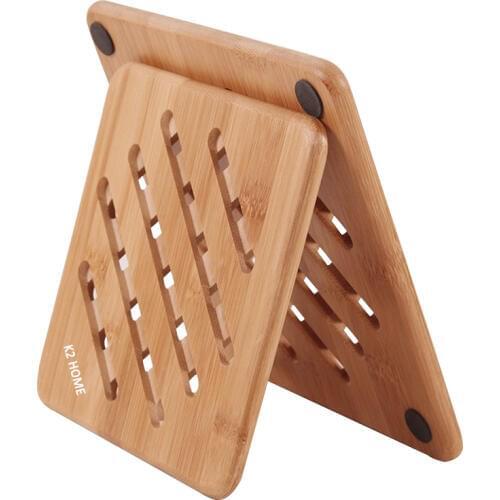 Optional Shape Bamboo Trivet Mat Bamboo Hot Pot Holder Pads Non Slip Dish Holder Table Decorative Hot Plate Trivet in Two Sizes