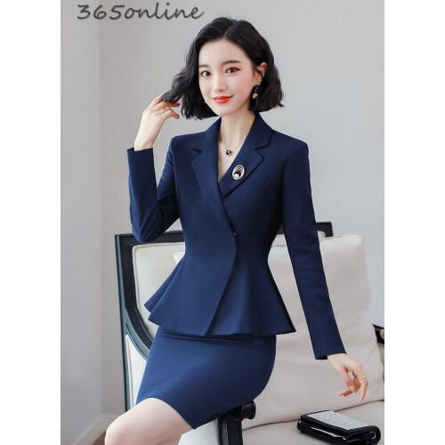 Autumn Winter Ladies Office Formal Women Business Suits with Skirt and Jackets Coat High Quality Fabric Blazers Set OL Styles