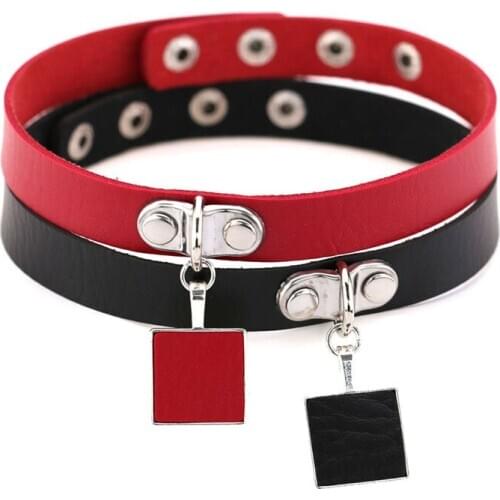 Egirl Harajuku Square Pendant Faux Leather Choker Sexy Night Club Choker Necklace for Women Girl Gothic Punk Party Jewelry Gift