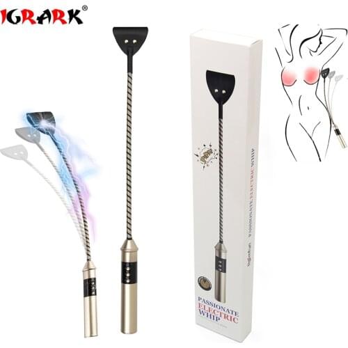 2021 Electric Shock Whip Leash Bdsm Leather Slave Spanking Paddle SM Bondage E-stim Flogger Sex Toys For Couples Adult Game