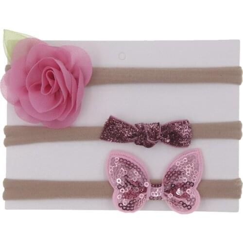 2019 Children Nylon Elastic Headband Bourique Fabric Bow flowers For Girls Hair Accessories Kids hairband 3Pcs/lot