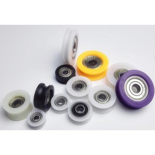 Sliding nylon package bearing with U-Groove ,rubberized bearing bore 456810mm,white or black color,nylon pulley/wheel 10pcs/lot
