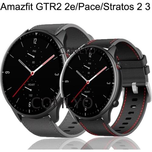 22mm Leather Wrist Band For Amazfit GTR 2 2e SIM Strap Watchband For Huami Amazfit GTR2 2e 47mm Pace Stratos 3 2 2s Bracelet