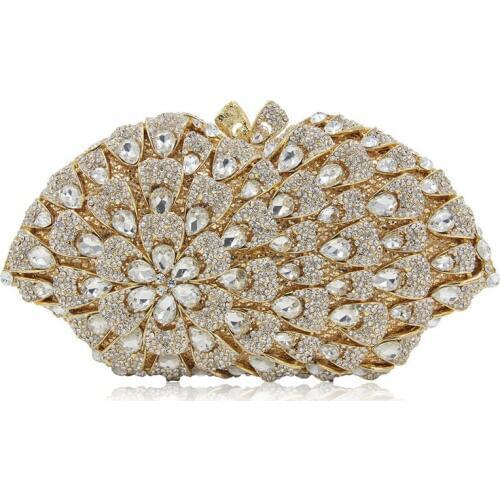 Luxury Women White Crystals Evening Bags Clutch Gold Metal Pochette Diamond Lady Party Purse Fashion Rhinestones Clutch Handbag