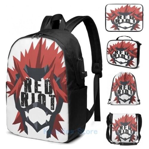 Funny Graphic print Minimalistic BNHA Kirishima Eijirou Red Riot USB Charge Backpack men School bags Women bag Travel laptop bag