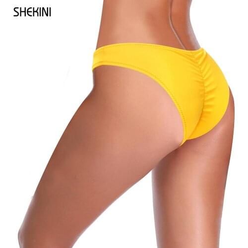 SHEKINI Womens Ruched Hipster Bikini Bottom Sexy Low Waisted Swim Briefs Cheeky Thong Swimsuit Panties Summer Beach Swim trunks