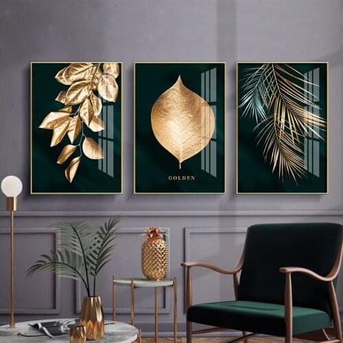 Nordic black golden feather leaves Picture Wall Poster Modern Style Canvas Print Painting Art Aisle Living Room Decoration