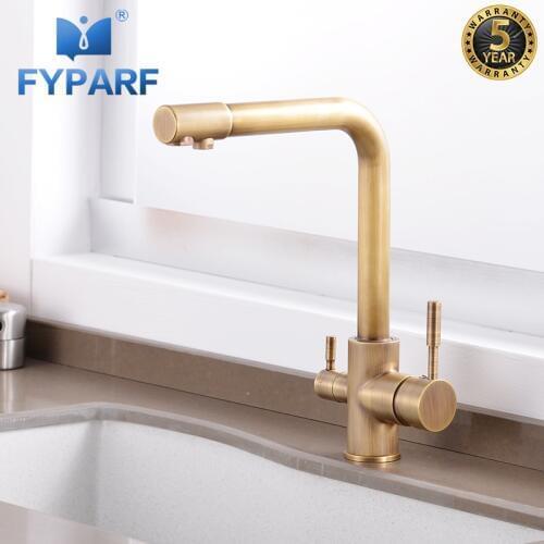 FYPARF Kitchen Faucets Filter Antique Brass Crane Kitchen Water Sink Faucet Cold and Hot Filter Vegetables Kitchen Mixer Tap