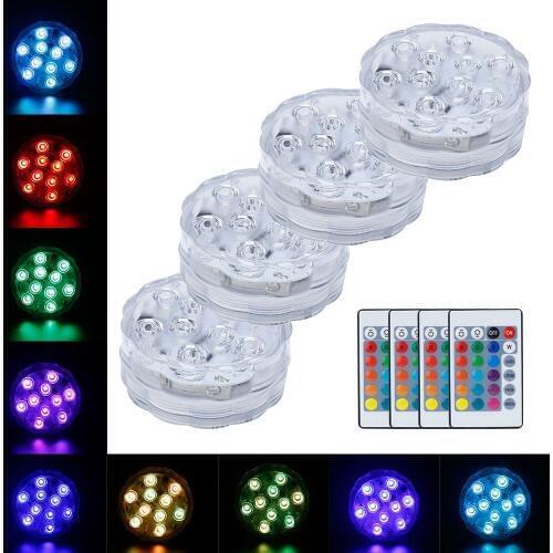Battery Operated 10 Led Remote Controlled RGB Submersible Light Underwater Night Lamp Outdoor Vase Bowl Garden Party Decoration