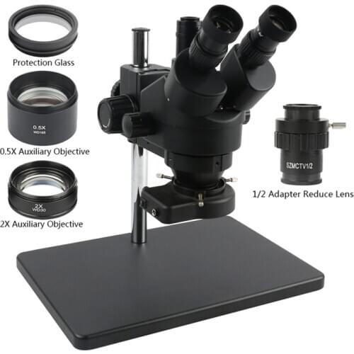 7X-45X 3.5X-90X Continuous Zoom Trinocular Stereo Microscope+0.5X 2X Auxiliary Objective +56 Led For PCB Soldering Phone Repair