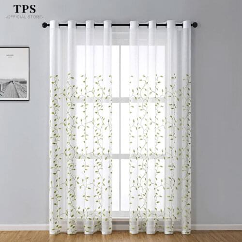 TPS Tulle Leaves Embroidered Voile Curtains for Living Room Window Treatment Sheer Curtains for Bedroom Kitchen Blinds Drapes