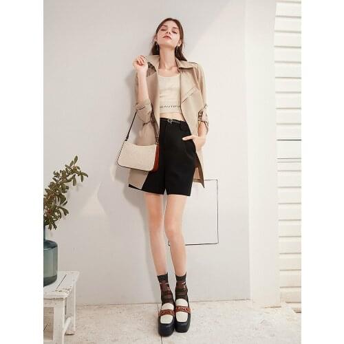 Windbreaker womens middle long 2021 new Korean casual small man khaki color waist closing thin coat spring