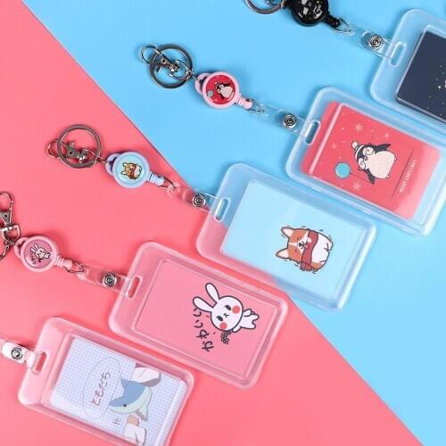 Cute Cartoon Retractable Card Holder Portable ID Name Card Protector Badge Nurse Doctor Exhibition Card Sleeve Keychain Pull Key