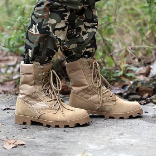 High Tube Leather Mesh Breathable Antiskid Military Combat Tactical Boots Outdoor Sports Training Climbing Desert Hiking Shoes