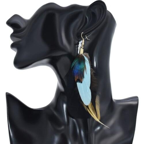 Bohemian Brown Blue Feather Tassel Earrings For Women New Indian Ethnic Long Drop Earrings Fashion Retro Christmas Jewelry