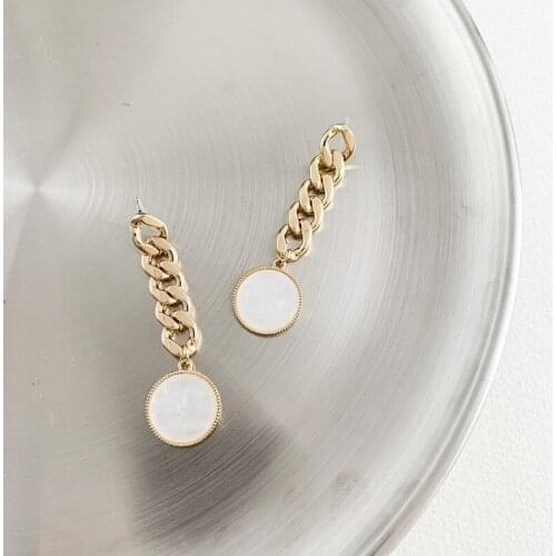 TIMEONLY Delicate Coin Imitation Pearl Drop Earring Hollow Chunky Chain Earrings for Women Girls Baroque Style 2021 Jewellery