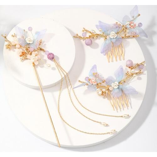 FORSEVEN Women Girls Flower Pearls Long Tassel Headpieces Hairpins Sticks Hair Combs Jewelry Sets Chinese Hair Accessories