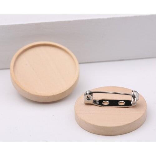 10pcs 25mm wood cabochon brooch pin base blanks diy wooden bezel trays for jewerly making supplies