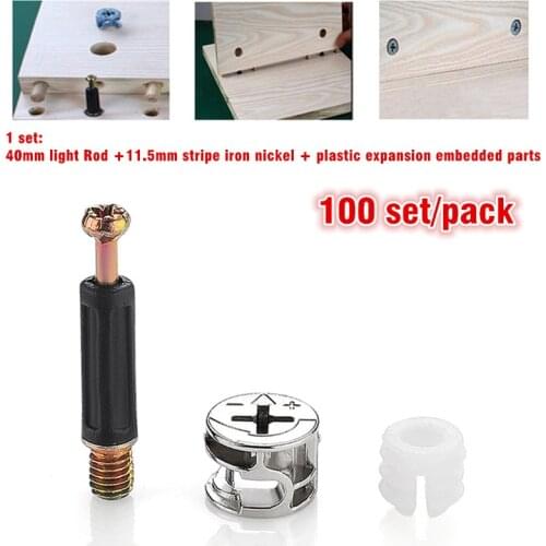 100sets Furniture Connecting Fitting Bolt Screw 6mm Male Thread 40mm Length Eccentric Wheel Nut Cam Lock Woodworking Accessories