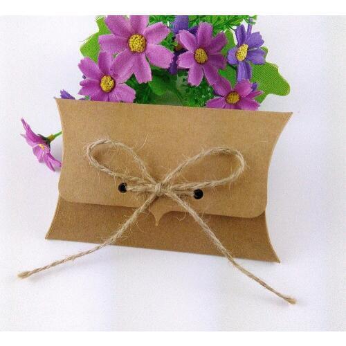 100PCS 12.5*8.2.5cm Kraft Paper Pillow Box With 100PCS Hemp Strings Blank Display Package Boxes Carry Case Accept Custom Logo