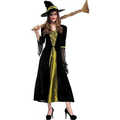 2020 Wicked Witch Costume Halloween Carnival Adult Women Fantasia Witch Cosplay Fancy Party Dress Up